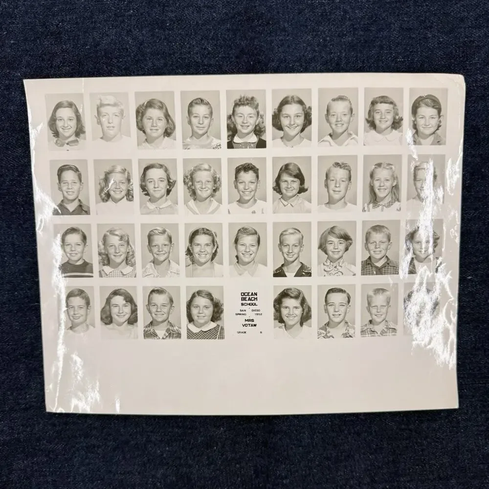 Vintage Old photo Ocean Beach School San Diego Spring 1952 Grade 6 Class Photo